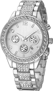 Unisex Diamond Watches Men and Women Fashion Rose Gold Silver Stainless Steel Ca - Picture 1 of 5