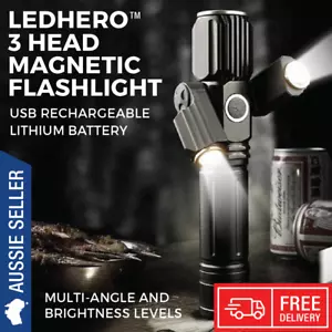 LEDHero™ 3 Head Magnetic Flashlight Torch USB Rechargeable 500m High Quality - Picture 1 of 10