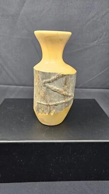 Vintage Hand Turned Raw Edge Wood Vase Cabin Cottage Mcm - Image 1 of 4