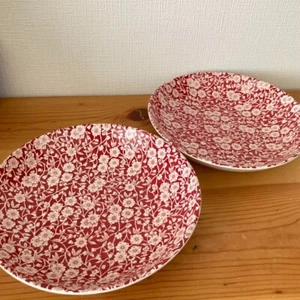 Burleigh Red Calico Pasta Bowl Plate 23cm Pair Set - Picture 1 of 7