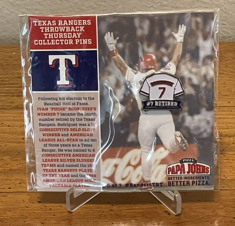 Ivan Rodriguez #7 Jersey Retired SGA Pin 2017 Throwback Thursday Rangers #5 Cover