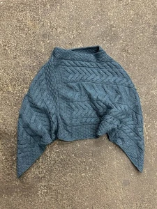 Aran Knit Merino Wool Poncho Sweater Cable Women’s One Size Blue Heavy - Picture 1 of 3