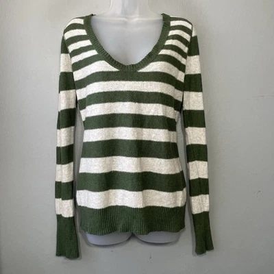 Y2K Mossimo Sweater Juniors Size XL Green White Striped Bella Swan Indie Sleaze - Image 1 of 4