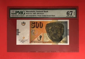 2003- MACEDONIA- 500 DENARI BANKNOTE, GRADED BU PMG SUPERB GEM UNC 67 EPQ . - Picture 1 of 2