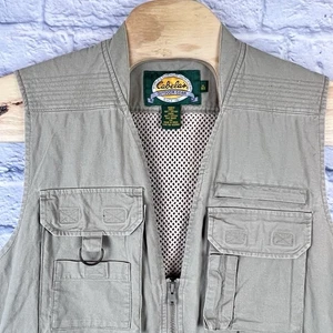Cabelas Safari Vest Men Tan Full Zip Pockets Mesh Lining Hunting Fishing Medium - Picture 1 of 5