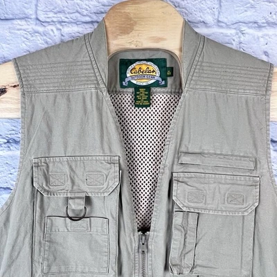 Cabelas Safari Vest Men Tan Full Zip Pockets Mesh Lining Hunting Fishing Medium - Image 1 of 4