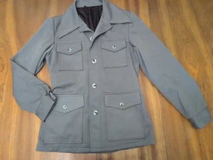 VTG 1970s JCPenney Disco Leisure Suit Jacket 38 Mens Gray Safari Bush Coat Retro - Picture 1 of 14