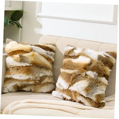 Conjunto de 2 capas de travesseiro de pele natural luxo capa de travesseiro de pele de coelho real  - Imagem 1 de 4