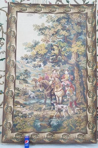 Arazzo da parete vintage francese arazzo scena caccia animali 172x113 cm - Foto 1 di 14