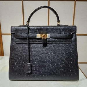 Pierre Cardin Ostrich Leather Black Handbag Elegant Style Free Shipping Japan - Picture 1 of 20