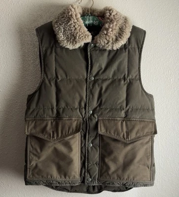 RRL Ralph Lauren Shearling Collar Quilted Down Vest Khaki Size M - Image 1 of 4