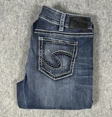 Pantalones de mezclilla plateados Suki Mid rectos para mujer 32x32 azul elástico grunge Foto 1 de 4