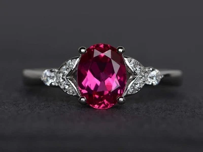 925 Sterling Silver Pink Ruby Lab Created Women Ring US Duty Free - Image 1 of 4