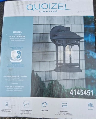 Quoizel Kessel 1-Light 11.25-in Matte Black Outdoor Wall Light 4145451 NEW - Image 1 of 3
