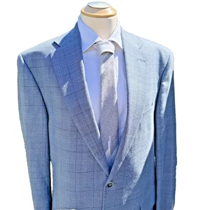 Jack Victor Mens Sport Coat 42L Gray Overcheck Plaid Wool Silk Valutowood Blazer - Picture 1 of 18