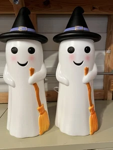 24 Inch Blow Mold Halloween Ghost Witch  W/Light Kit - Lights Up , New~ Set of 2 - Picture 1 of 4