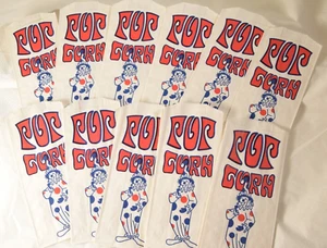 70er Jahre Popcorn Tüten Lot Clown Fischer Papierprodukte Antioch IL - Bild 1 von 5