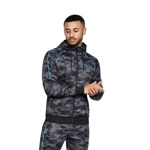 Crosshatch Brickcount Mens Tracktop Sports Zip Up Hoodie Black Camo - Picture 1 of 5