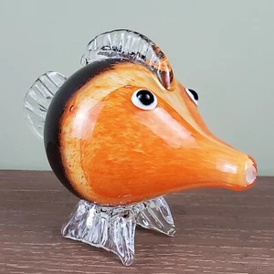 Fish Statue Handblown Art Glass Handmade Orange body Clear Fins - Picture 1 of 5
