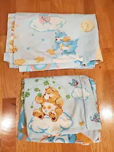 VTG 1982 Care Bears Twin Flat &Fitted Sheet Clouds Blue Pink Balloon Rainbow - Picture 1 of 10