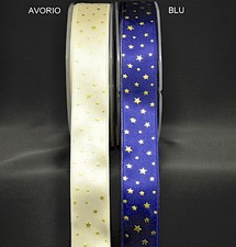 ROCCA NASTRO DOPPIO RASO BLU O AVORIO CON STELLINE ORO NATALE FIOCCO DECORO