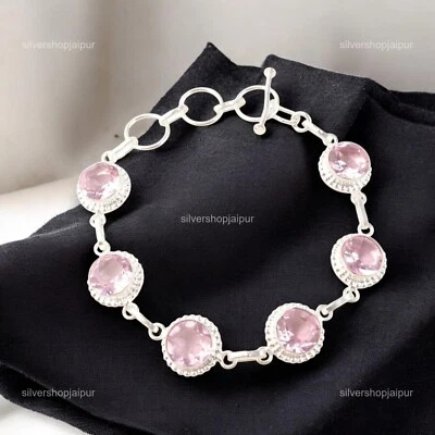 Elegante pulsera de plata 925 facetada con piedras preciosas de morganita con cadena aniversario de boda Foto 1 de 4