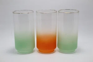 3 Vintage MCM Libbey Glass Blendo Frosted Tumblers Glasses- 2 Green 1 Orange - Picture 1 of 5