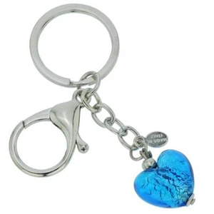 GlassOfVenice Murano Glass Heart Keychain - Aqua Blue - Picture 1 of 3