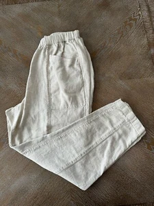 Old Navy Linen Blend Beige Tapered Leg Pants Large Elastic waist 32” Inseam 25” - Picture 1 of 7