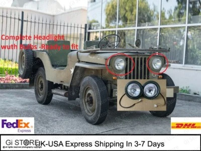 Par de luces de faros verde Bazel se adapta a Willys Jeep CJ2A 3A 3B CJ5 M38 -con bombillas Foto 1 de 3