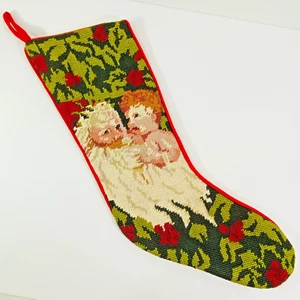 Medias de terciopelo de Santa con niño 100 % lana punta de aguja con respaldo - Imagen 1 de 14