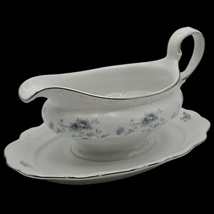 Vintage Johann Haviland Sauce Gravy Boat with Underplate Blue Garland Pattern - Picture 1 of 6
