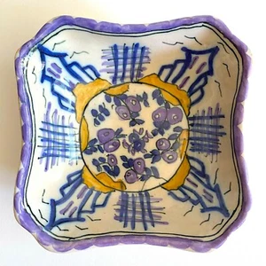 1940'S PORTUGAL RUSTICA ART POTTERY HAND PAINTED CERAMIC DECORATIVE SQUARE BOWL - Picture 1 of 12