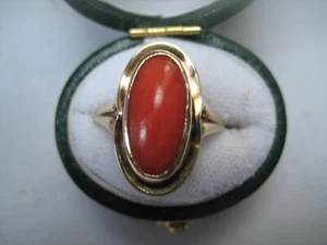 Genuine Red Coral Ring 18k Gold Plated Handmade Ring Engagement Gift For Her - Picture 1 of 10