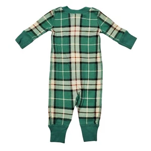 HANNA ANDERSSON Sleeper Pajamas Baby Sz 0-3 M Organic Cotton Zip Green Plaid - Picture 1 of 9