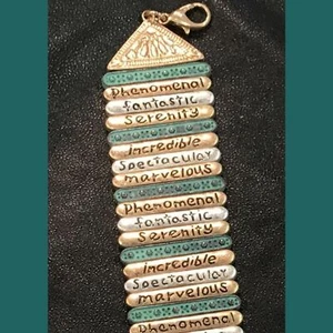 Bracelet Silver Gold Patina Inspirational Fun Wordy NWT Gift - Picture 1 of 3