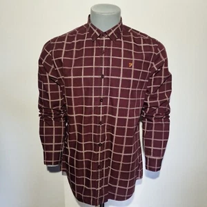 Farah Men's Shirt Size L Slim Fit Brown Tartan Check Pattern Long Sleeve Cotton - Picture 1 of 11