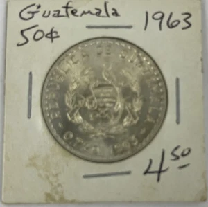 Guatemala 1963 50 Centavos Silver Coin Mint Condition - Picture 1 of 4