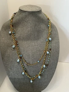 JOAN RIVERS CLASSICS COLLECTION Turquoise Blue 3-strand Necklace circle teardrop - Picture 1 of 2