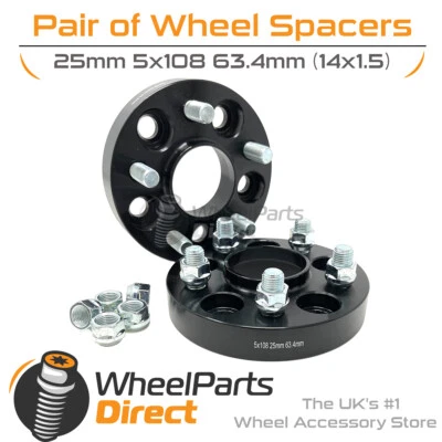 Bolt-On Wheel Spacers (2) 5x108 63.4 25mm for Jaguar F-Pace 16-20 - Image 1 of 3