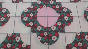 CHEATER QUILT TOPS  90"x108  BROWN W/WHITE FLOWERS  PINK CENTER SHIP INCLUDED - Picture 1 of 2
