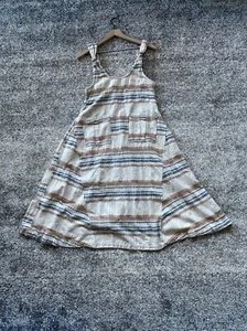 Free People Harper Striped Boho Dress Knotted Shoulder Straps Pocket Ivory Small - Picture 1 of 6