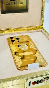 CUSTOM 24k Gold Plated Apple iPhone 15 Pro Max Engraved Diamond PANTHER 1TB - Afbeelding 1 van 8
