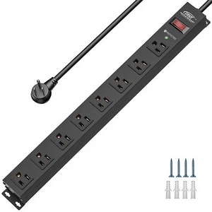 CRST 8 Outlet Heavy Duty Power Strip Surge Protector, 6 FT/14AWG Extension - Picture 1 of 7