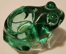 Vintage Green Glass Frog Votive Candle Holder- Indiana Glass 5" Long Paperweight