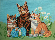 Vintage Needlepoint Tapestry - 'Les Chatons' - 'Kittens' - Canada - Mid 20th C.