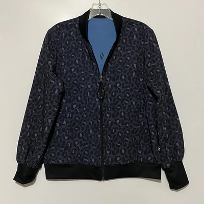 Skechers Performance Reversible Jacket Women's S Full Zip Black Leopard Blue - Image 1 of 4