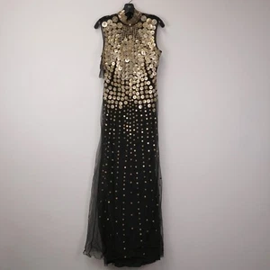 Alberta Ferre Women's Coin Embroidered Tulle Dress Sleeveless in Black - Size 42 - Picture 1 of 4