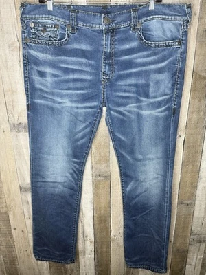 Pantalones de mezclilla rectos relajados azules punto grueso True Religion Ricky para hombre talla 44 x 33 Foto 1 de 4