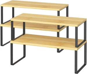 LIANTRAL Küchenregal Organizer 4er Set stapelbar erweiterbar Bambus Metall - Bild 1 von 4